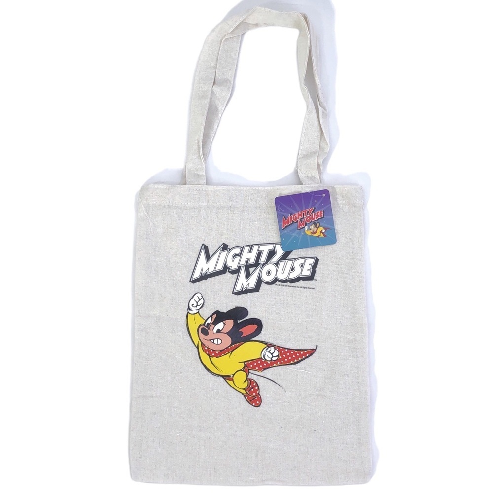 Mighty Mouse Cartoon Flying Thru The Air Shopping Tote Bag Purse Linen